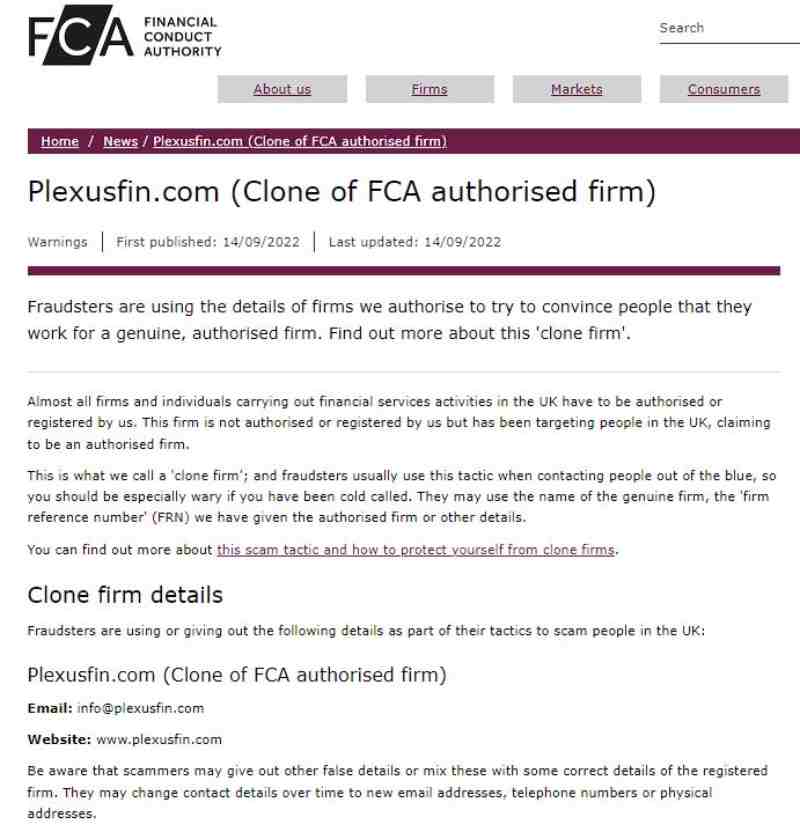 Plexus Finance FCA